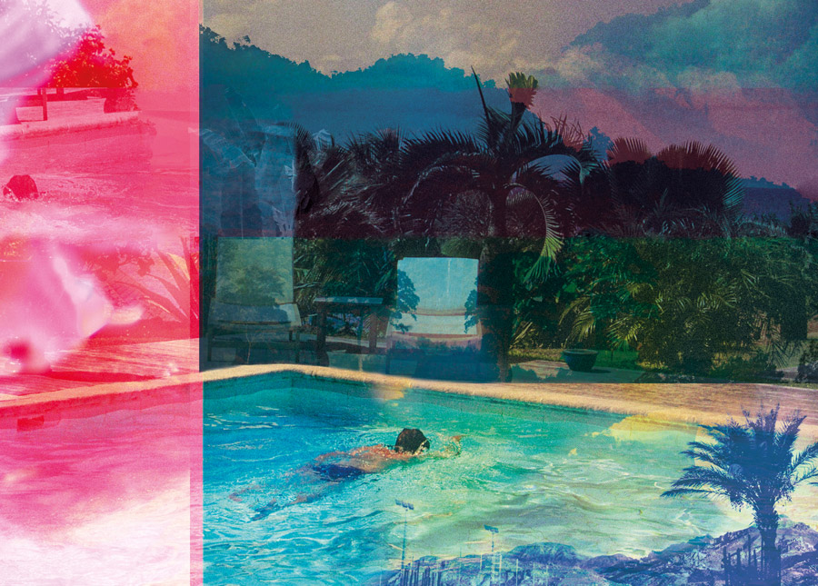 Une personne nage dans une piscine la tête sous l'eau. Visuel du premier numéro de la newsletter Sous la Surface.